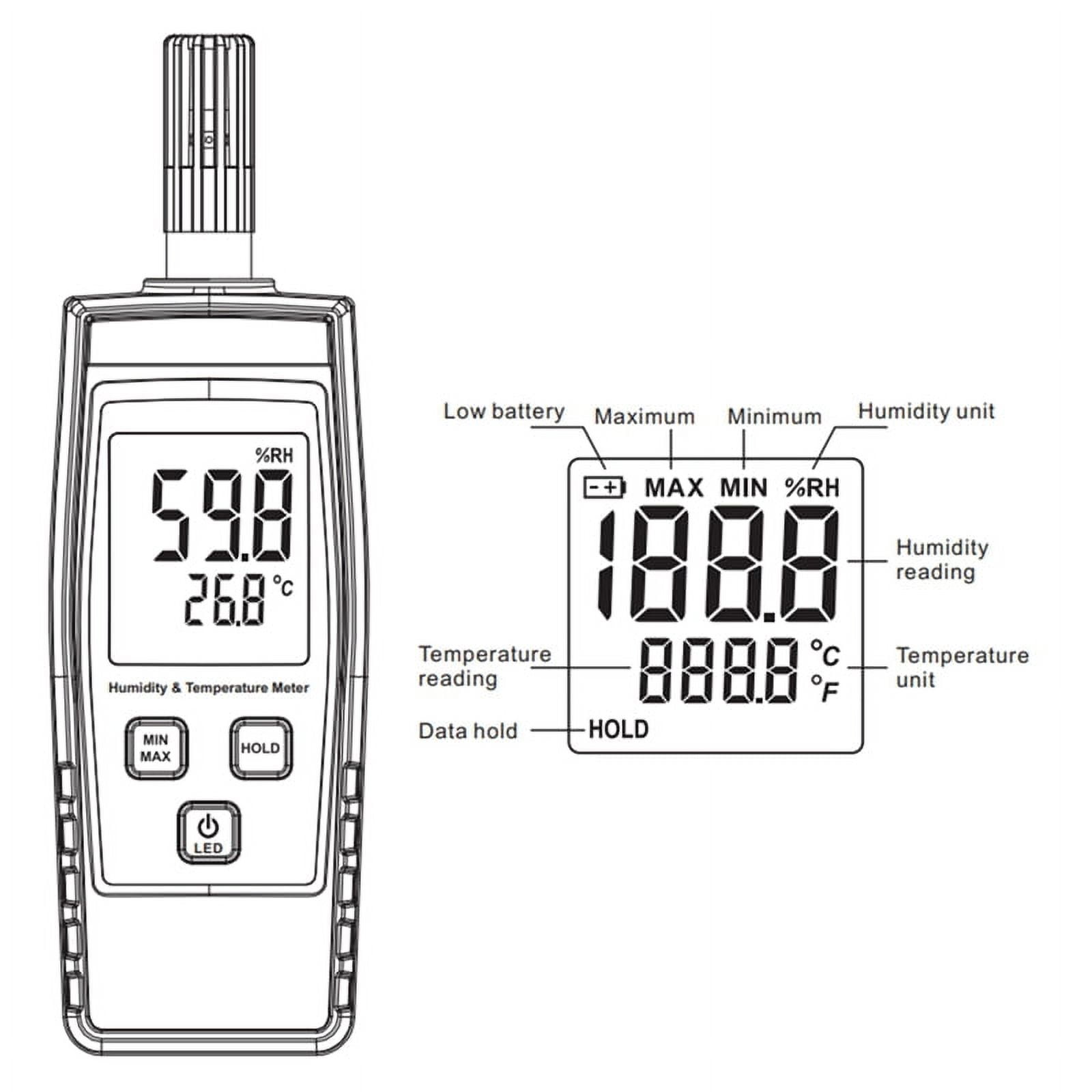 Inductive Digital Temperature and Humidity Meter Measurement Range 0-100%,-20-80℃ Temperature Humidity Monitor