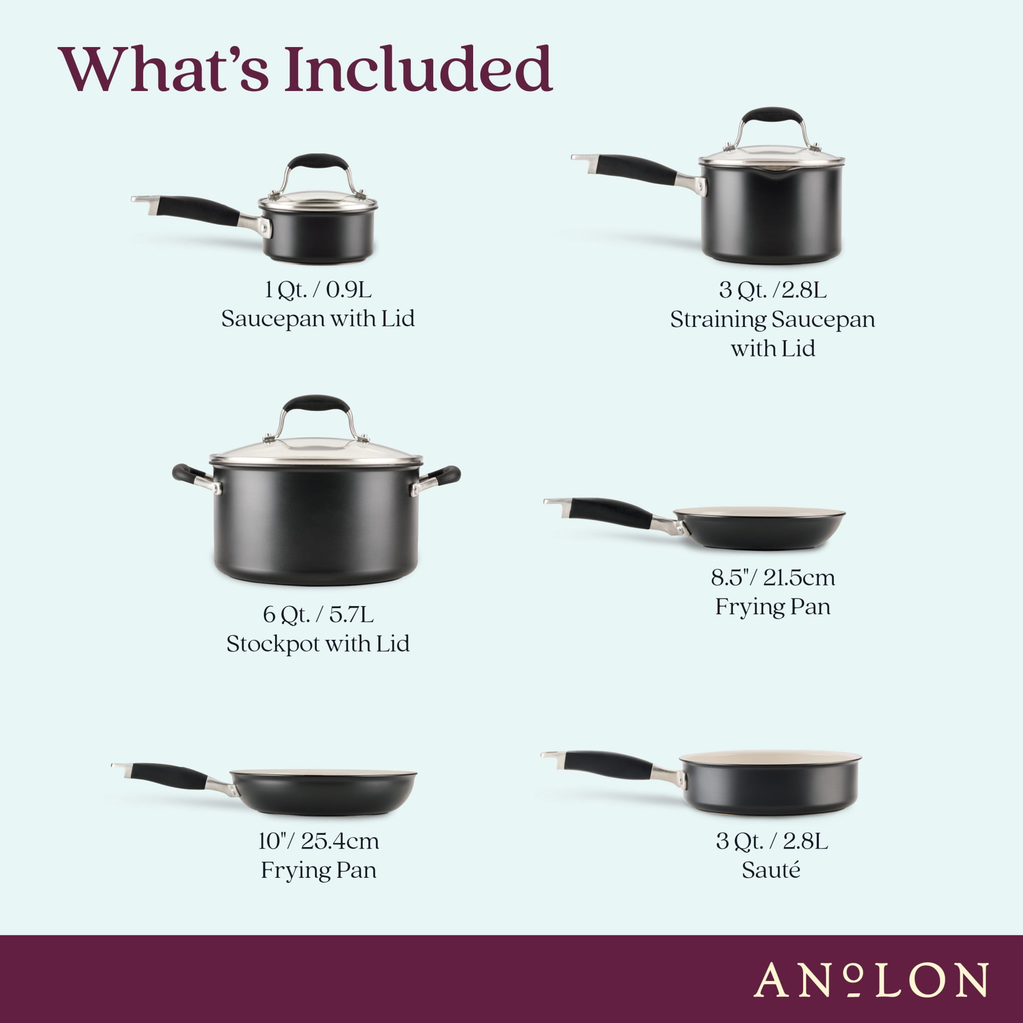 Anolon Advanced Ceramic Nonstick Pots and Pans Cookware Set, 9 Piece, Black