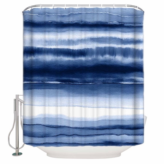 Navy Blue Ombre Bathroom Shower Curtains with 12 Hooks Polyester Waterproof Shower Curtain for Stalls and Bathtubs Modern Abstract Art Farmhouse Decorative Bathroom Privacy Curtain 72x84 Inches
