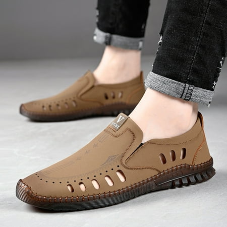 

Yolai Men Casual Shoes Fashionable Four Season Hollowed Out Cowhide Breathable Comfortable Non Slip Soft Sole Outdoor Shoes