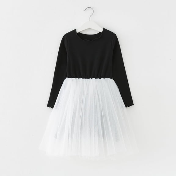 Huowey Toddler Girls Tutu Dresses Long Sleeve Round Neck Patchwork Elegant Dress Holiday Party Dance Dailywear Clothes,Black,18-24 Months