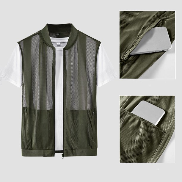 pstuiky Camisetas sin mangas para hombre, Chaleco de verano transpirable con malla y protección solar para hombre, con bolsillo interior para pesca al aire libre Camisas de hombre xxl