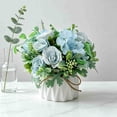 thumbnail image 4 of VVQ Artificial Flowers With Small Ceramic Vase, Fake Silk Variety Flower Balls Decoration Table Centerpiece, Plastic Potted for Home Office Party Wedding, Blue, 4 of 6