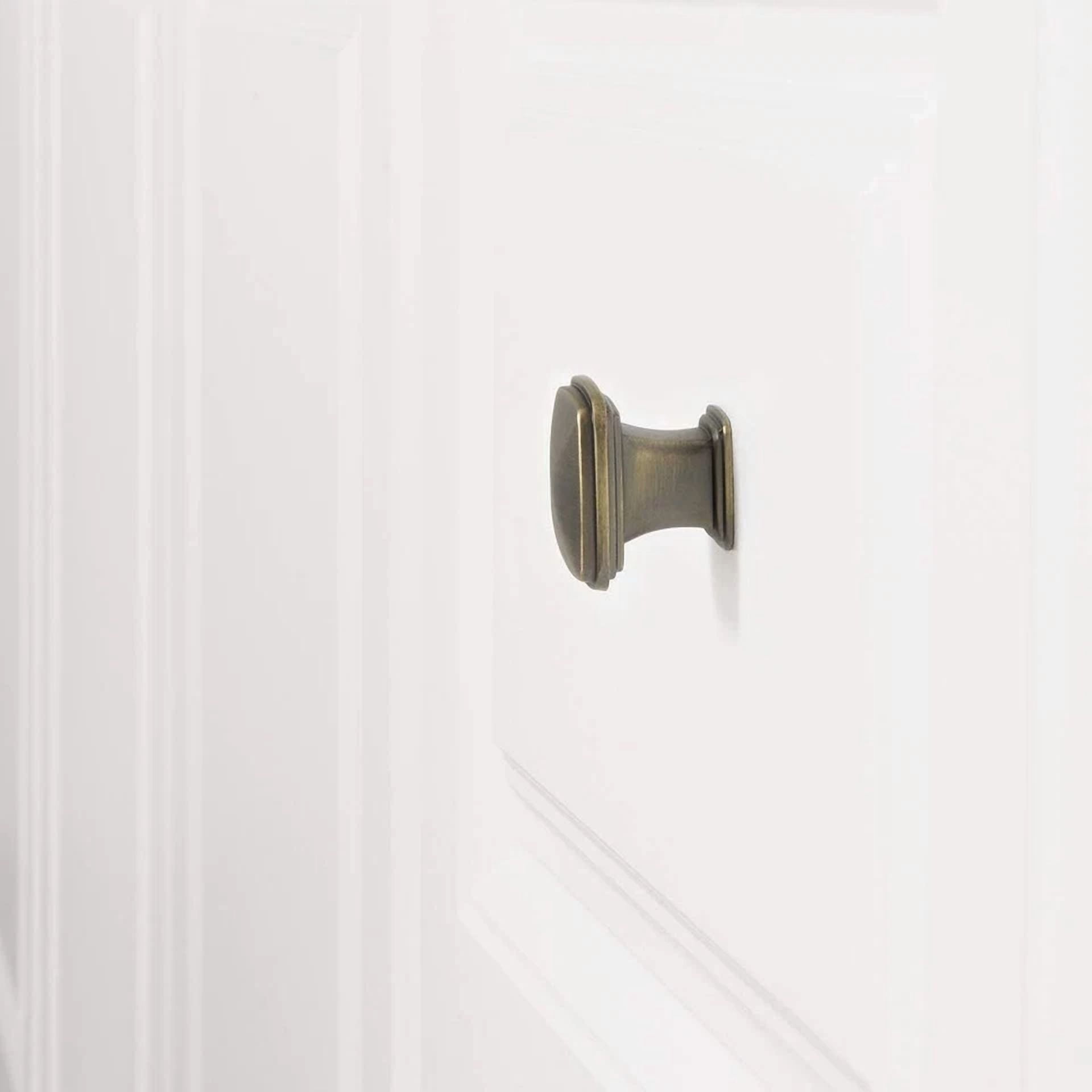 CRESTIN- 10 Pack Square Knob Kitchen/Bathroom Cabinet Hardware Antique Brass 1.25 In