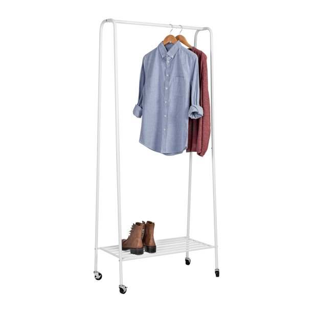 Garment Rack With Shoe Shelf, Matte White