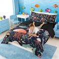 thumbnail image 4 of Manfei Retro Cartoon Fish Coral Jellyfish Ocean Bedding Comforter Set for Kids Boys and Girls, Nautical Life Print King Bedding Sets, Black Reversible 7pcs, 4 of 6