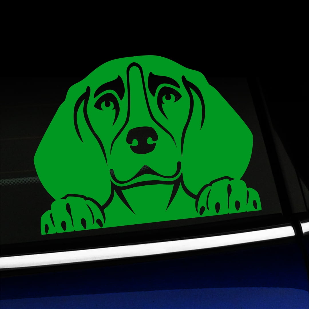Peeking Beagle Vinyl Car Decal Choose Color [YELLOW GREEN