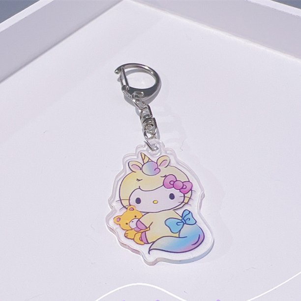 Sanrio-Llavero de Hello Kitty para niña, colgante de mochila de Anime Kawaii Cinnamoroll, accesorios de llave de coche acrílicos Kuromi de dibujos animados