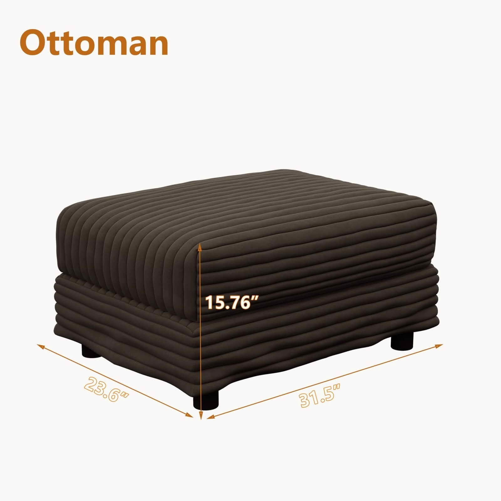 MAYEERTY Plush Corduroy Ottoman, Versatile Footrest Compatible with 2‑Seater, 3‑Seater & 4‑Seater Sofa, Multi‑Functional Stool for Living Room, Apartment & Office