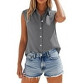 thumbnail image 3 of Womens Oversized Collared Shirt Cotton Linen Blend Sleeveless Button Up Casual Summer Blouse, 3 of 9