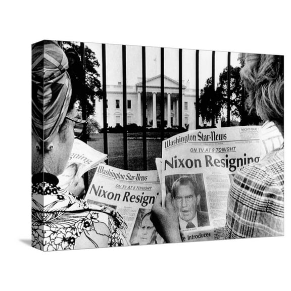 Art.com Tourists in Front of the White House Read Headlines, 'Nixon Resigning,' Aug 8, 1974 Stretched Canvas Print Wall Art, 16" x 12"