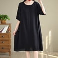 thumbnail image 4 of Edvintorg Plus Size Womens Dresses Fashion Solid Color Round Neck Short Sleeve Cotton And Linen Dress Women Beach Fashion Casual Loose Summer Dress, 4 of 7