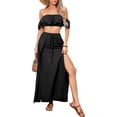 thumbnail image 4 of EASYBRA Womens Sexy Two Piece Vacation Set Sleeveless Top Long Split Maxi Skirt Beach Cover Up Outfit, 4 of 7