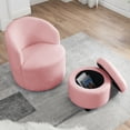 thumbnail image 5 of 24"W Swivel Chair with Storage Ottoman,Teddy Fabric Barrel Chair with Footstool,Single Sofa Chair with Gold Stainless Steel Base, 360° Swivel Round Chair Set for Bedroom,Living Room,Office, 5 of 9