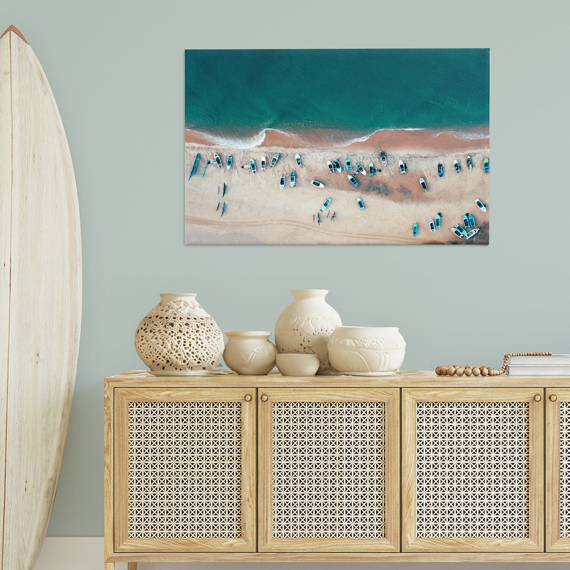 Stupell Industries Aerial Boats on Shore Nautical & Beach Photography Wrapped Canvas Art Print Wall Art, 45 x 30