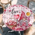 thumbnail image 2 of Valentine's Day Round Tablecloth, Fitted Table Cover with Elastic for 36"-44" Round Tables, Gnomes Love Roses Romantic Pink Plaid Table Cloth Outdoor Indoor Dinning Party Waterproof Tablecloths, 2 of 7