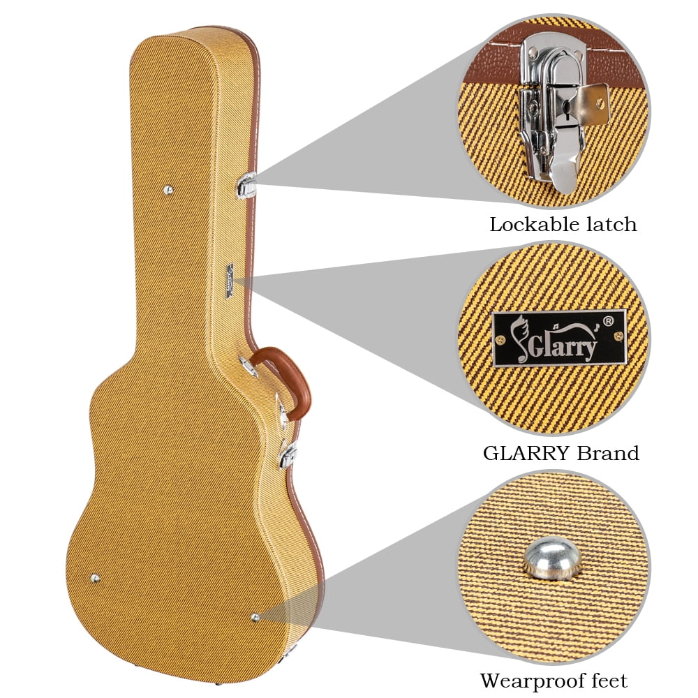 41" Folk Guitar Hardshell Case, Durable Acoustic Guitar Carrying Case with Plush Interior & Lockable Latches Yellow