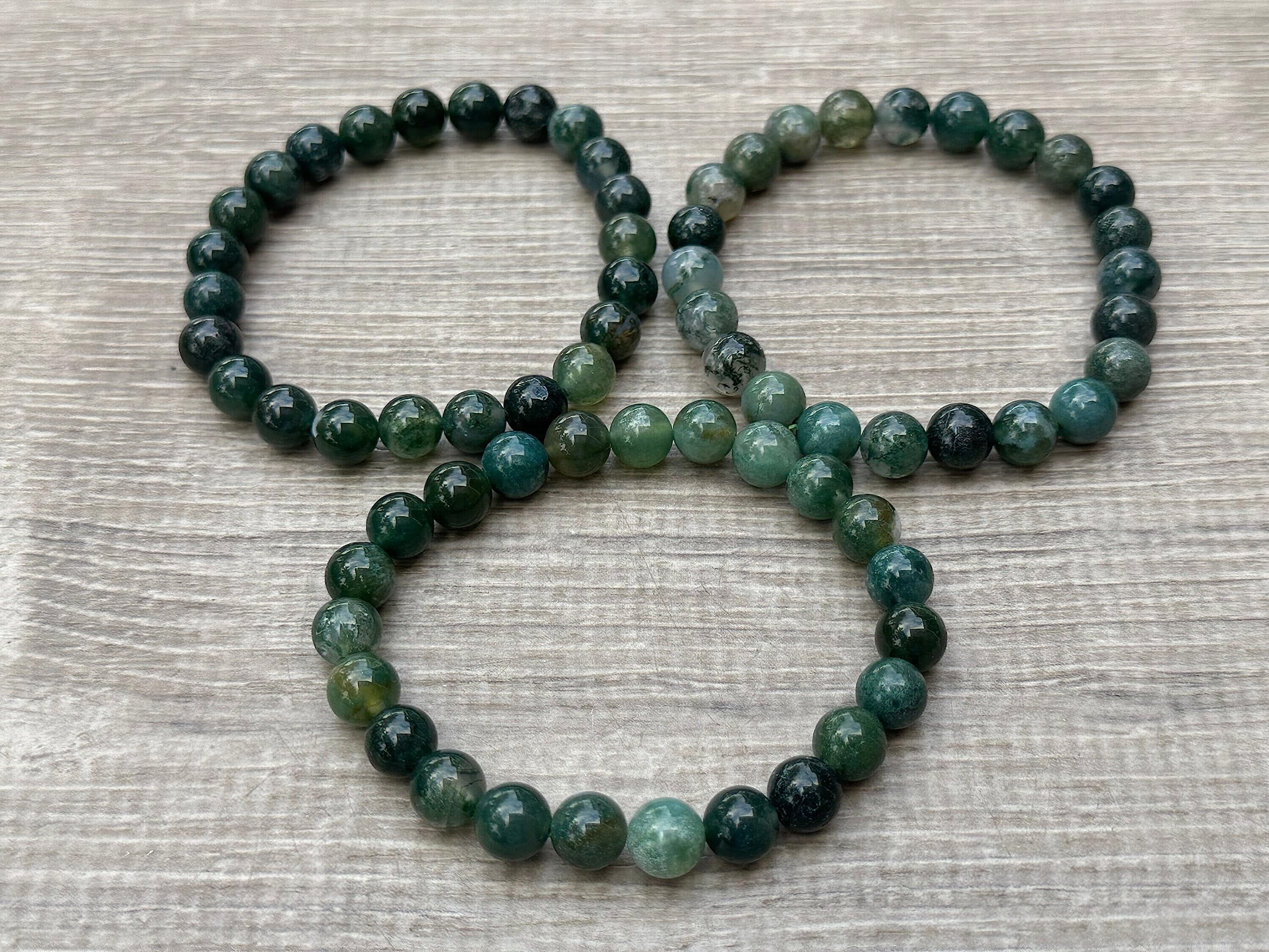 Moss Agate Crystal Bead Bracelet 8mm, Wholesale Genuine Moss Agate Stretch Gemstone Bracelet, Gift for Men & Women (5)