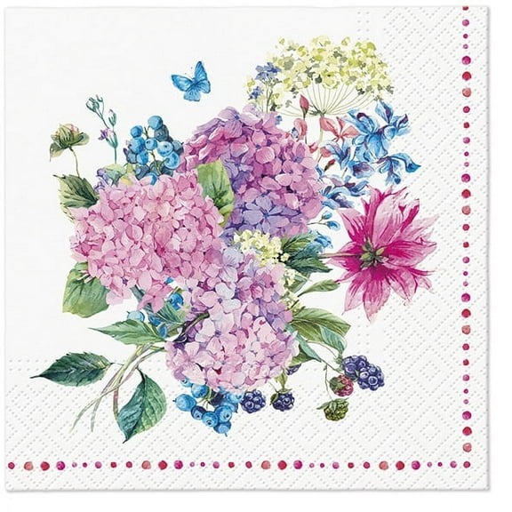 Hydrangea Napkins Paper HYDRANGEA BOUQET 40pcs Lunch Napkins, Mother’s Day Napkins, Decoupage Paper Napkins, Disposable Napkins Decorative, Floral Napkins