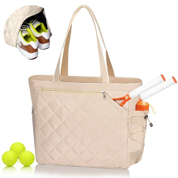 Tennis Tote Bag With Shoe Compartment For Men & Women Pickleball Tote & Waterproof Tennis Tote Holds 2-4 Rackets With Shoe Compartment, Wet Pocket, Sports Travel Duffle Fits 15.6" Laptop Khaki