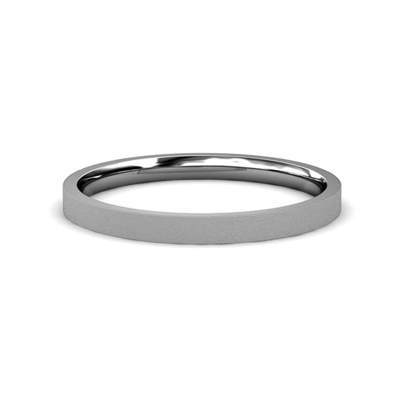 Glass Finish 2mm Flat Comfort Fit Wedding Band in 14K White Gold.Size 13.75