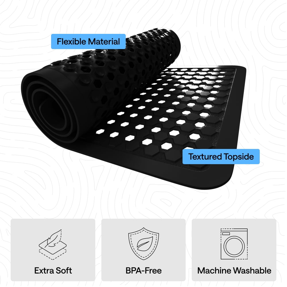 GORILLA GRIP Patented Shower and Bathtub Mat, 21x21, Square Bath Tub Stall Floor Mat, Black Opaque