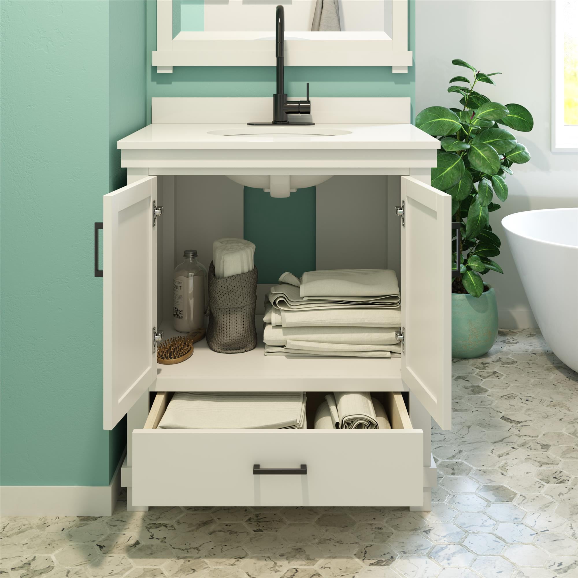 DHP Sunnybrooke 30 Inch Bathroom Vanity with Sink, White