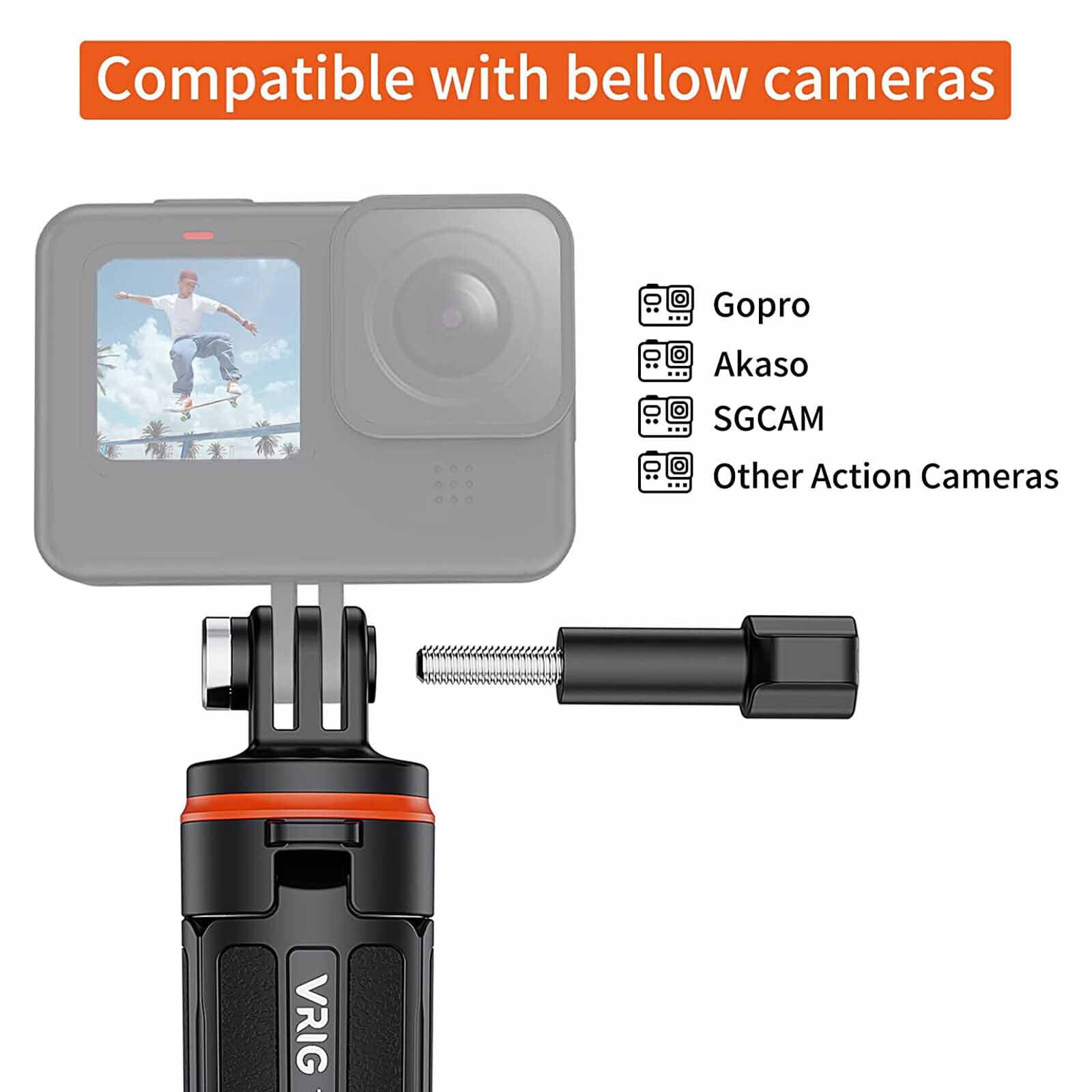 VRIG TP-08 Portable Selfie Stick Handheld Tripod Stand For GoPro Hero 12/11/10/9, For Vlog Live Streaming Selfie Video Recording