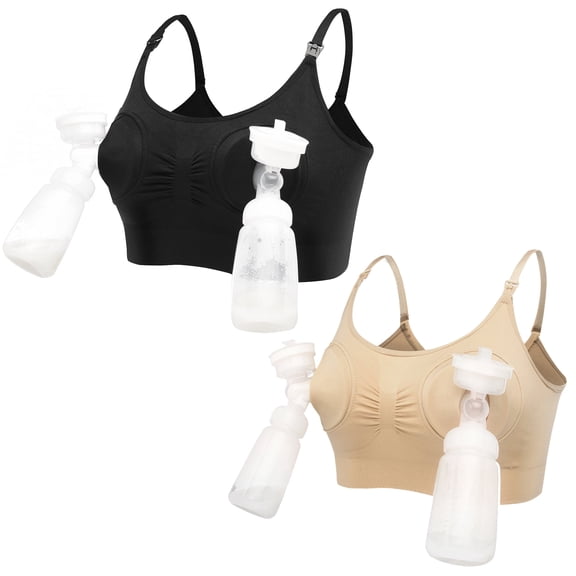 Hands-free Breastfeeding Special Bra, Petmoko Adjustable Breast-Pumps Holding and Nursing Bra, Suitable for Breastfeeding-Pumps by Lansinoh, Philips Avent, Spectra and More(2 PCS)
