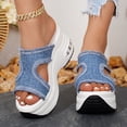 thumbnail image 2 of Rokment Womens Denim Buckles Chunky High Heels Slip on Sandals 2026 Summer Fashion Casual Canvas Platform Wedge Heeled Walking Slides Shoes White Size 8.5, 2 of 5