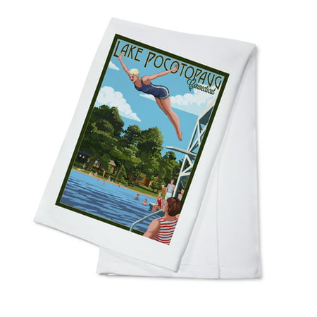 

Lake Pocotopaug Connecticut Woman Diving in Lake (100% Cotton Tea Towel Decorative Hand Towel Kitchen and Home)