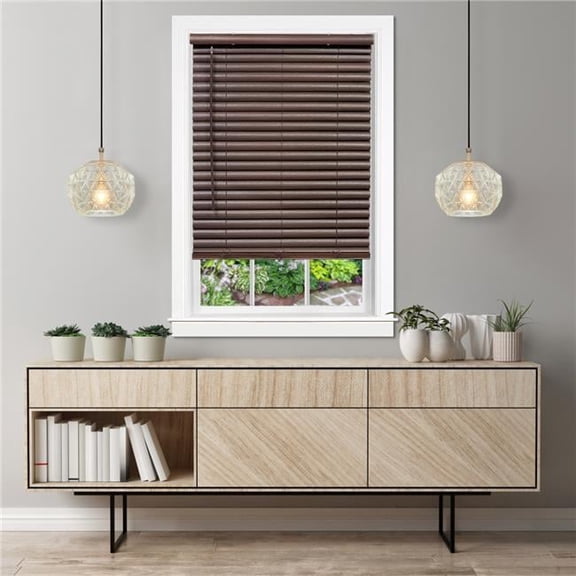64 x 33 in. Cordless Vinyl Light Filtering Window Venetian Blind, Mahogany