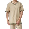 thumbnail image 2 of Camisas de Manga Corta de los Hombres Estilo Étnico Impreso Hendidura Cuello en V, Ligero Top Transpirable para la Primavera Y el Verano, 2 of 5