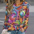 thumbnail image 2 of Abstract Oil Painting Women's Floral Printed Sweatshirt Long Sleeve Crewneck Casual Loose Vintage Graphic Pullover Tops, 2 of 7