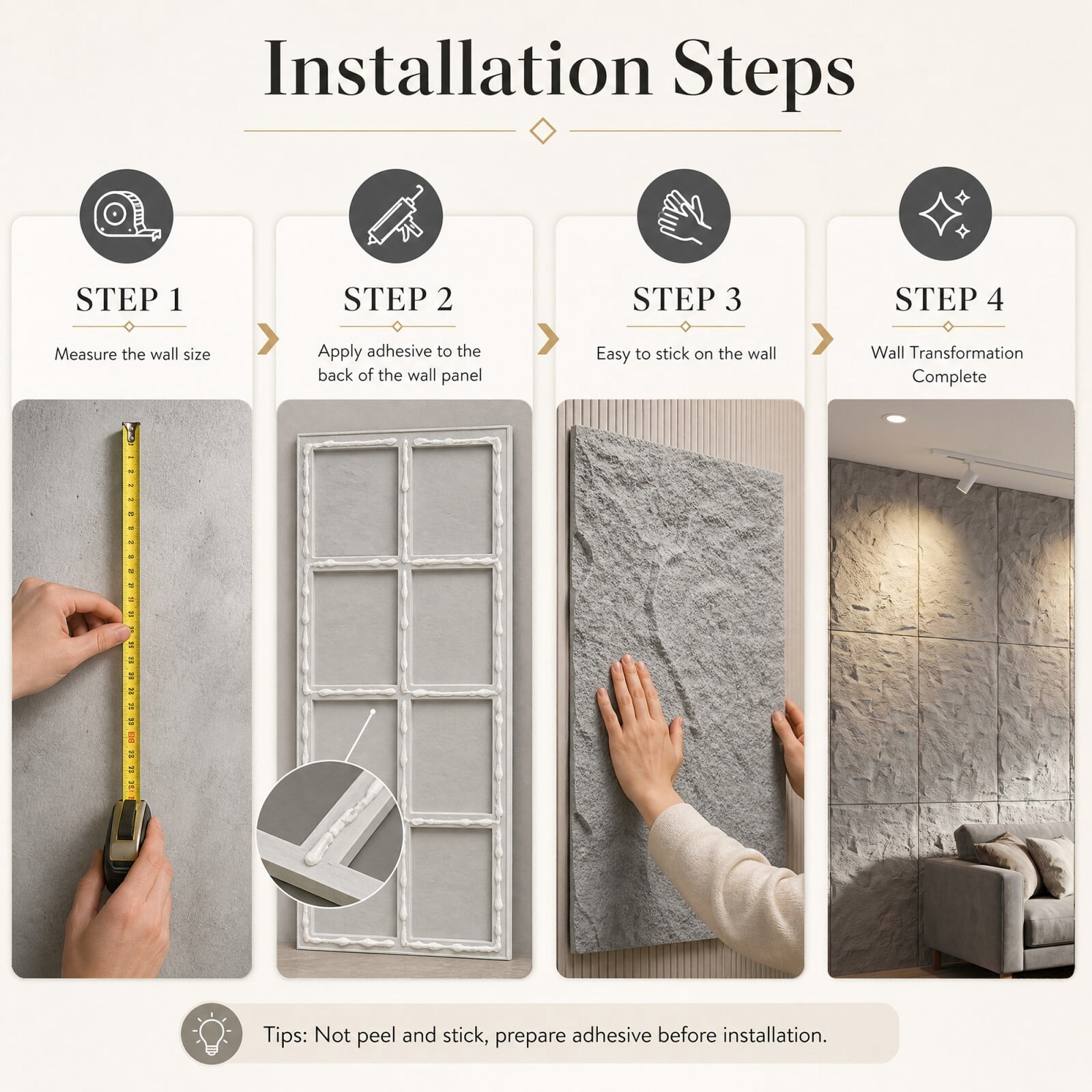 Plank & Hue 4Pcs 48"x24" 3D Faux Stone Wall Panels, Imitation Stone Wall Décor Wainscot Panel Board for Interior Accent Walls, Stone Gray