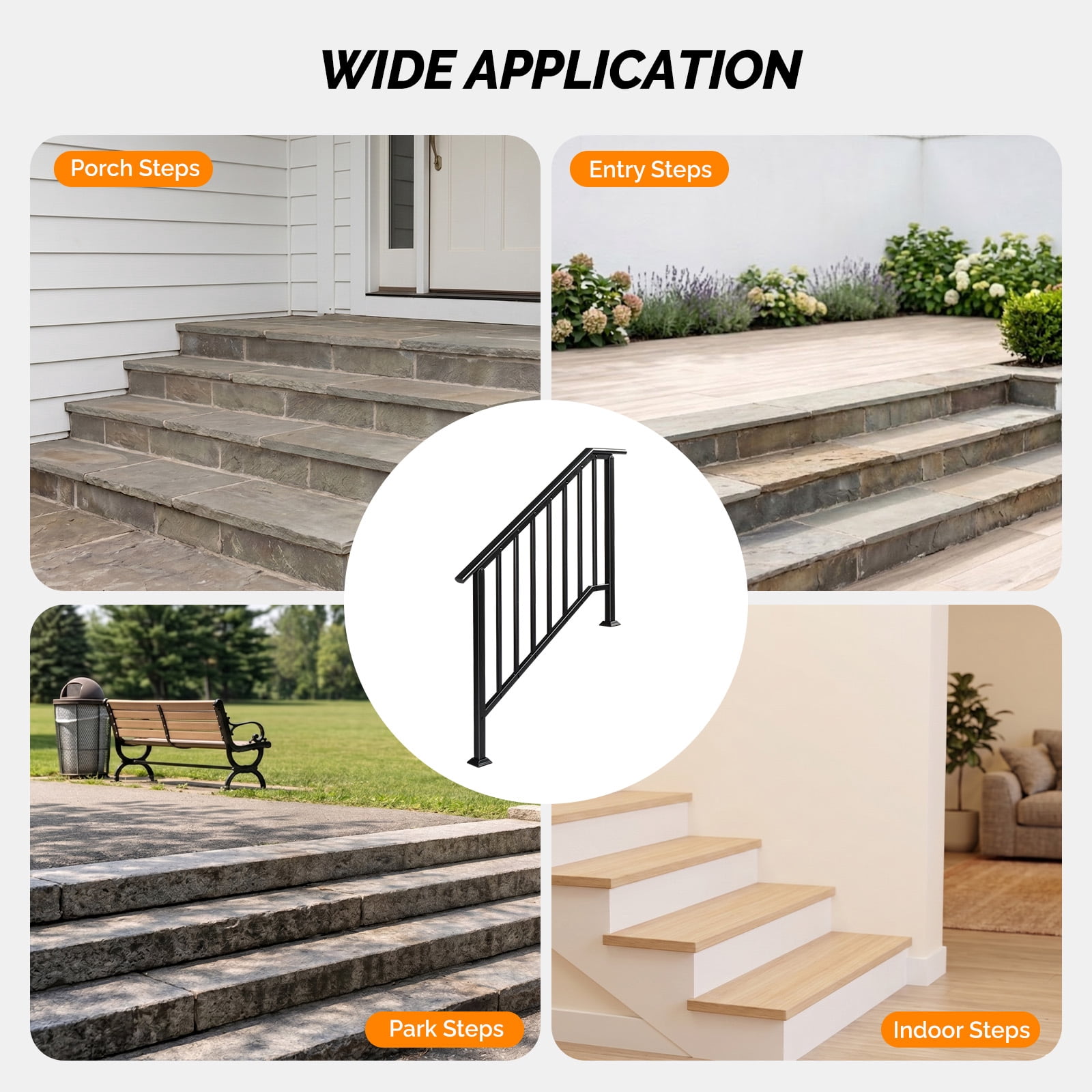 Handrails for Outdoor Steps Fits 3 to 4 Steps