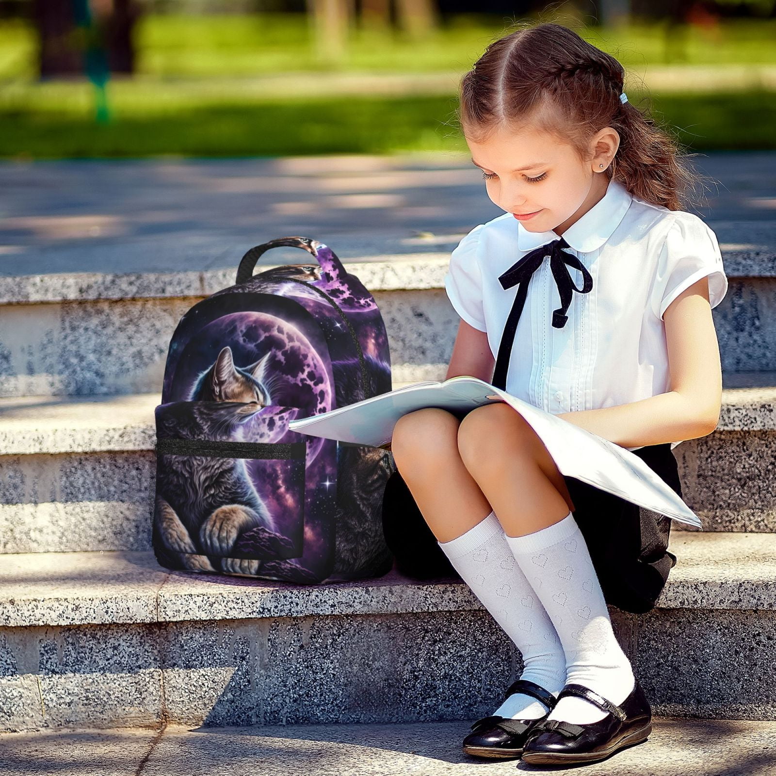 Xecao Purple Moon Cat Travel Backpack: A spacious, stylish computer backpack ideal for men and women, perfect for college, school, or daily travels
