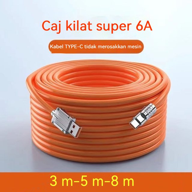Cable USB C de 66 W, 3 m, 5 m, 8 m, tipo C, 6 A, cable de datos de carga súper rápida inteligente para teléfono celular Huawei mate60pro, cable de silicona