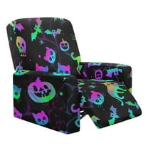 Renewold Pumpkin Bat Cat Skull Recliner Chair Cover Machine Washable Halloween Recliner Sofa Slipcover 4 Pieces Universal Reclining Couch Cover with Pocket for 1 Cushion Reclining Sofa