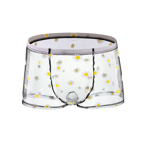 Wancir Men's Sheer Boxer Briefs Floral Daisy Print with Breathable Mesh Panels