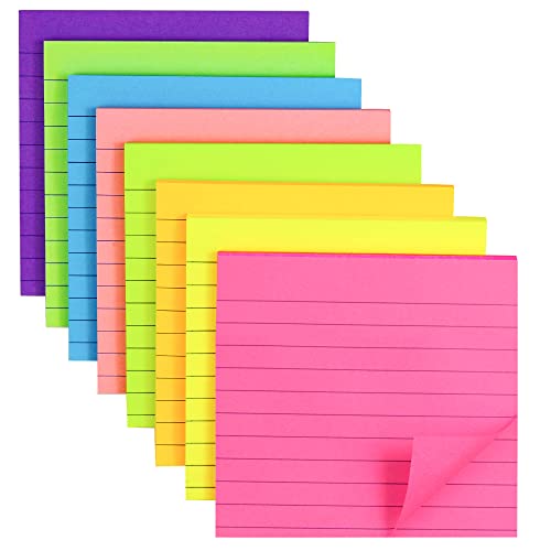 (8 Pack) Lined Sticky Notes Post, 8 Colors Self Sticky Notes Pad Its