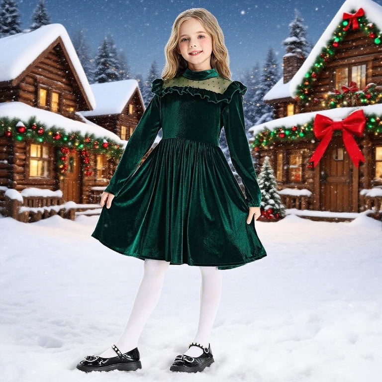 Kids Girl Christmas Dress Long Sleeve Ruffle Velvet Green Dresses for Girls Christmas  Outfits for Girls Clothes 11-12 Years - Walmart.com