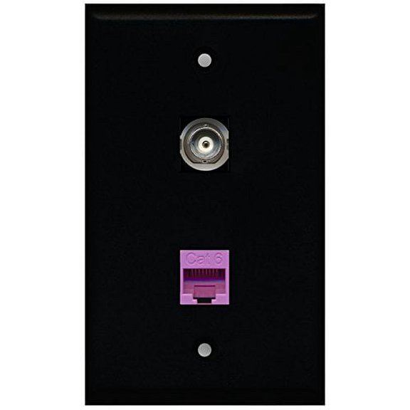 RiteAV - Black 1 Port BNC 1 Port Cat6 Ethernet Purple Wall Plate
