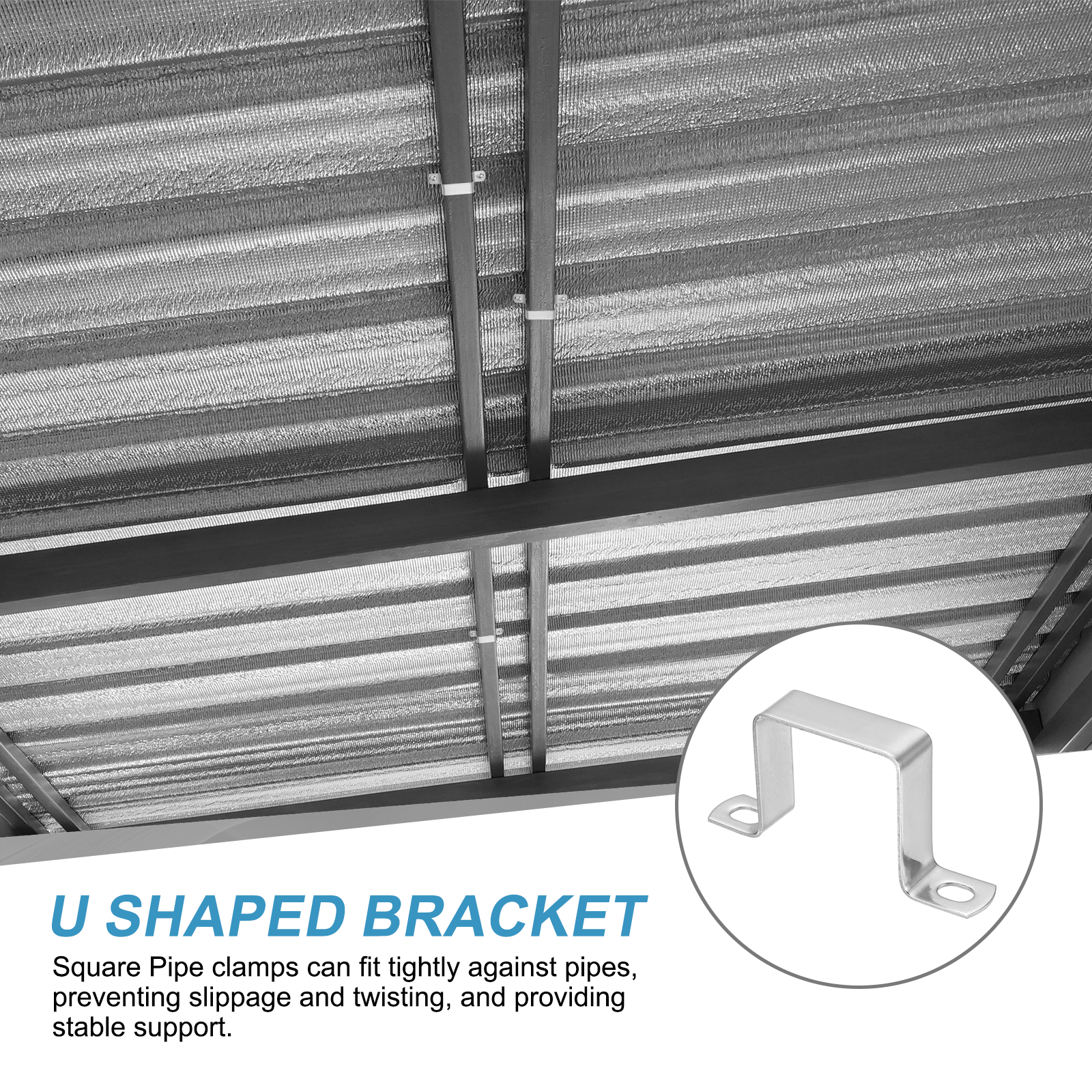 Uxcell 6pcs 2" x 2" Square Pipe Clamp, 304 Stainless Steel U Shaped Connector Bracket Heavy Duty Tube Strap Buckle with Self-Tapping Screws for Tube Installation