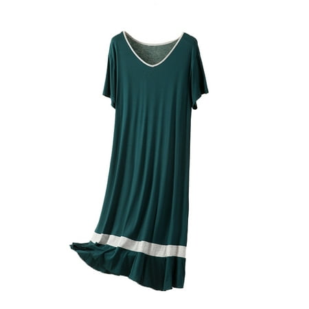 

FEREMO Women s Sleepwear Modal Sleep Dress V-Neck Short Sleeve Loose Pajama