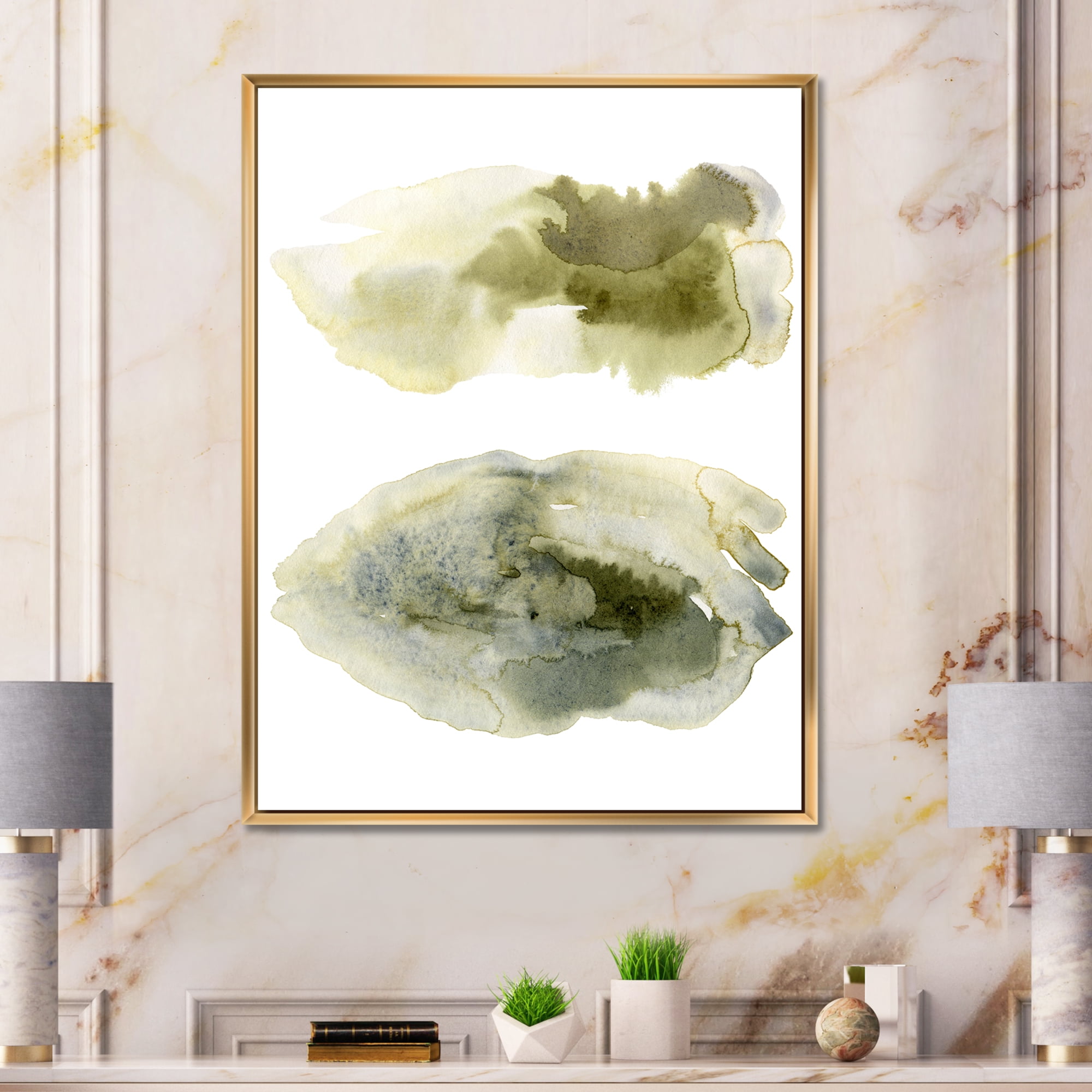 Designart 'Abstract Clouds In Dark Green I' Modern Framed Canvas Wall Art Print
