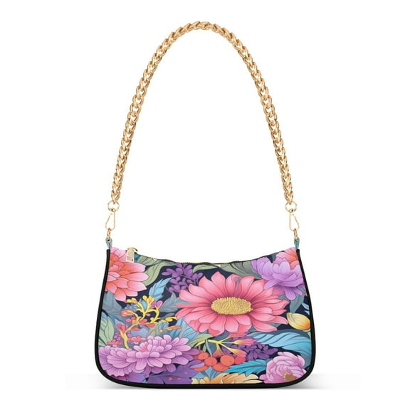 Ryvnso Beautiful Clorful Floral Womens Chain Shoulder Bag Tote Handbags Clutch Hobo Purse with Zipper for Travel