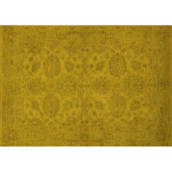 Ahgly Company Machine Washable Indoor Rectangle Oriental Yellow Traditional Area Rugs, 7' x 10'