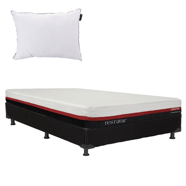 Colchón Individual + Box Black + Almohada One Restonic Dicasa Roll