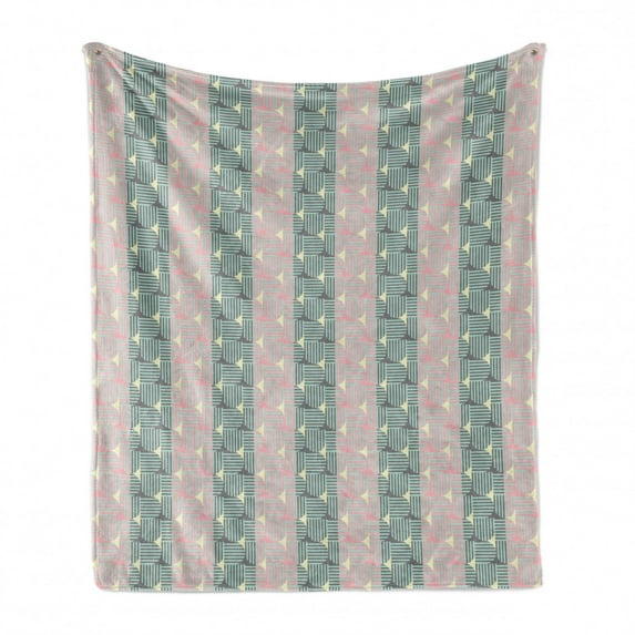 Geometric Soft Flannel Fleece Throw Blanket, Horizontal and Vertical Stripes in Pastel, Cozy Plush for Indoor and Outdoor Use, 60" x 80", Pale Yellow Grey, by Ambesonne